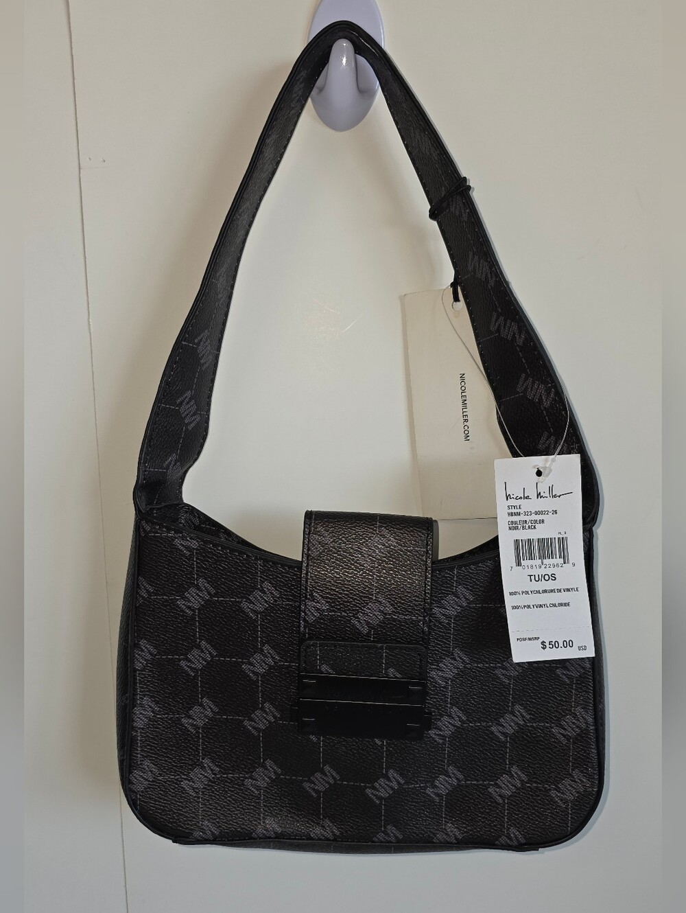 Nicole Miller Black Monogram Shoulder Bag